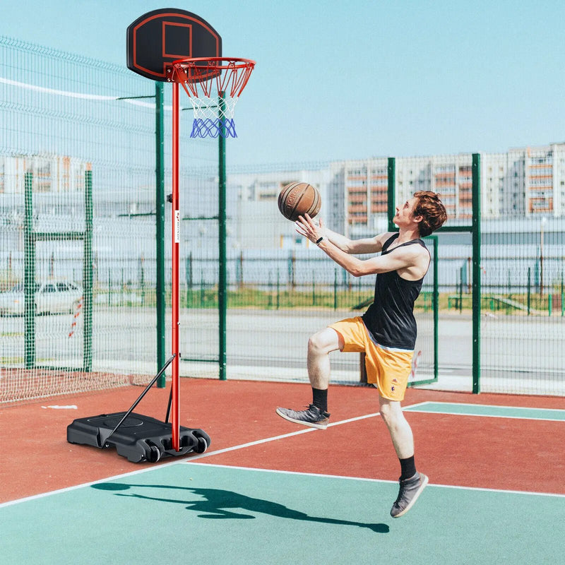 Adjustable Basketball Hoop System Stand Portable with 2 Wheels Fillable Base-Black & Red by DirectDeals