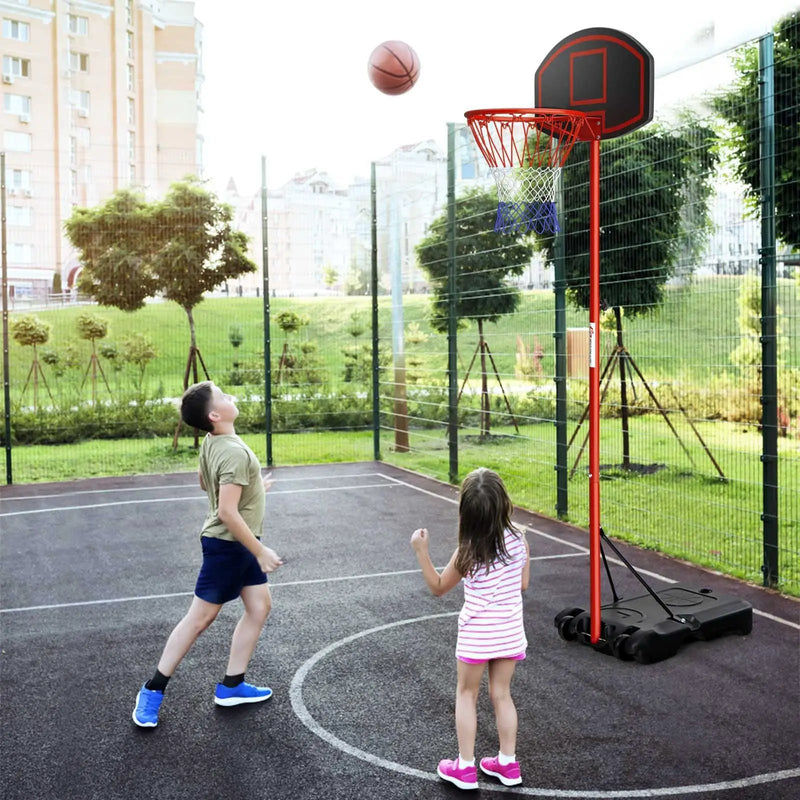 Adjustable Basketball Hoop System Stand Portable with 2 Wheels Fillable Base-Black & Red by DirectDeals