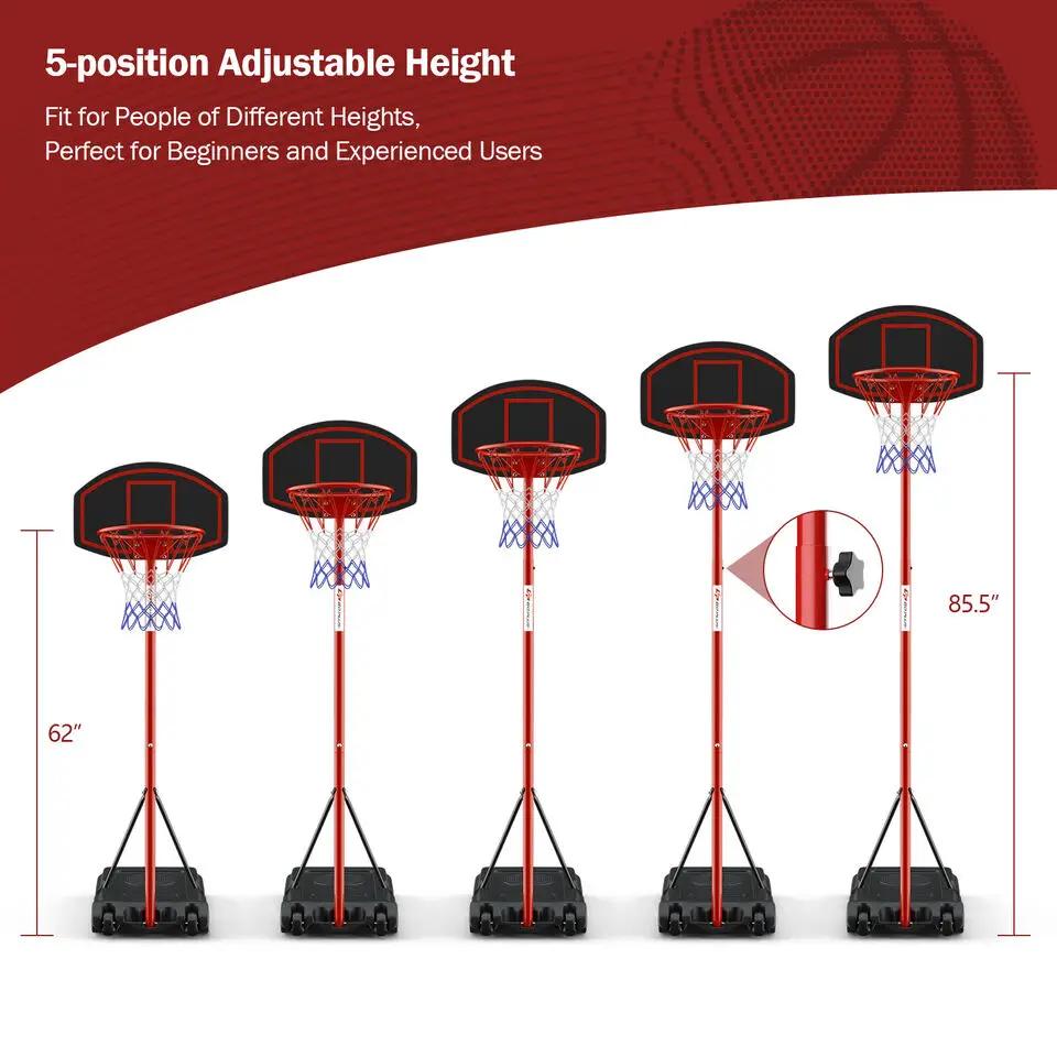 Adjustable Basketball Hoop System Stand Portable with 2 Wheels Fillable Base-Black & Red by DirectDeals