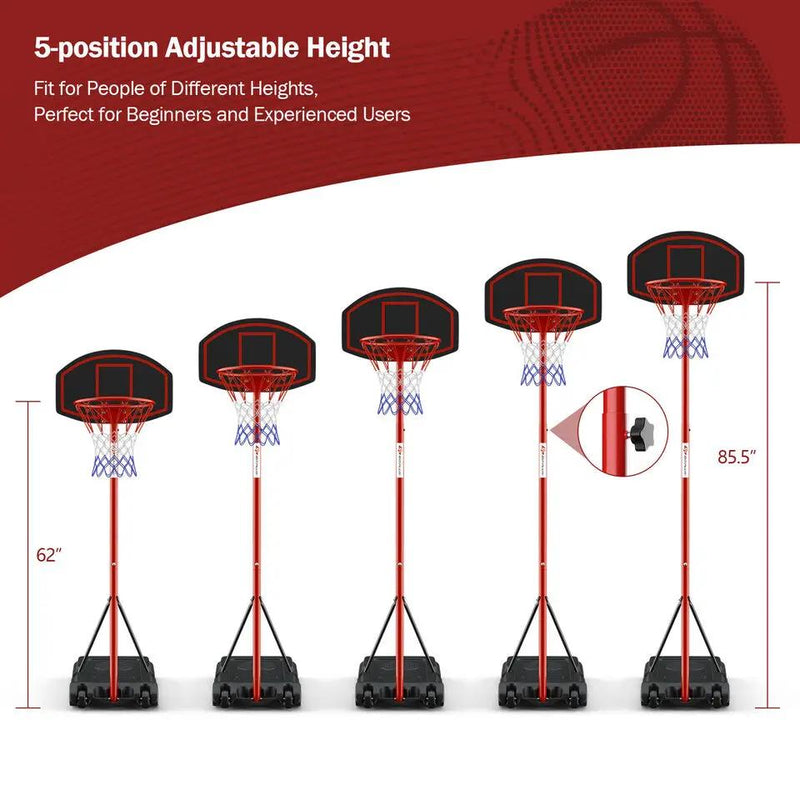 Adjustable Basketball Hoop System Stand Portable with 2 Wheels Fillable Base-Black & Red by DirectDeals