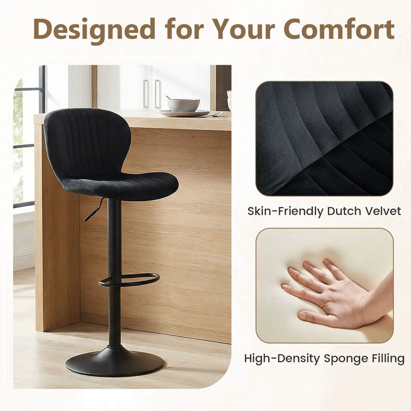 Adjustable Counter Height Chairs Set of 2 with Velvet Upholstered Backrests by DirectDeals