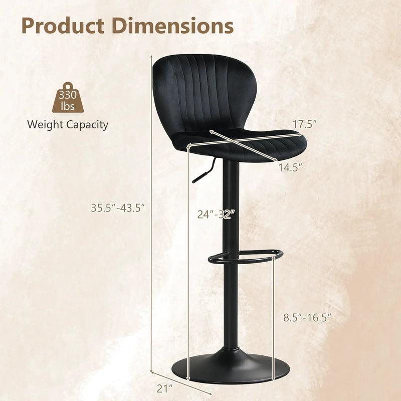 Adjustable Counter Height Chairs Set of 2 with Velvet Upholstered Backrests by DirectDeals