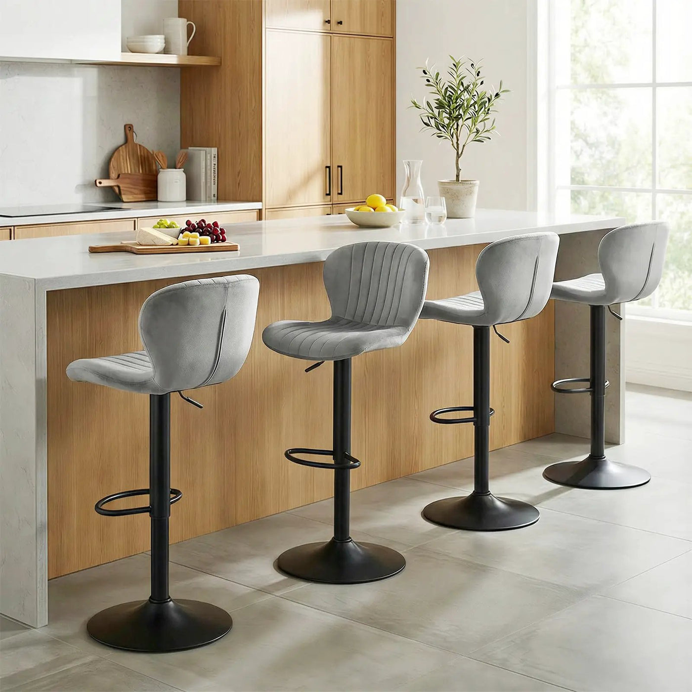 Adjustable Counter Height Chairs Set of 2 with Velvet Upholstered Backrests by DirectDeals