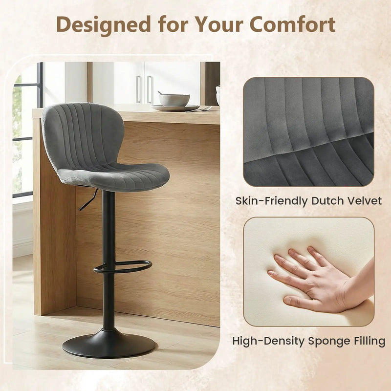 Adjustable Counter Height Chairs Set of 4 with Velvet Upholstered Backrests by DirectDeals