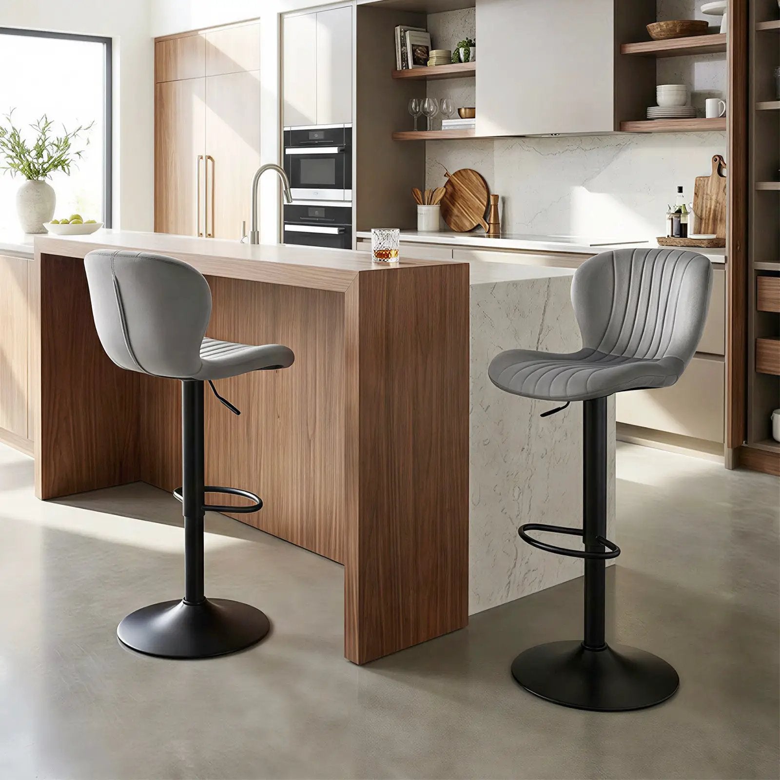 Adjustable Counter Height Chairs Set of 4 with Velvet Upholstered Backrests by DirectDeals