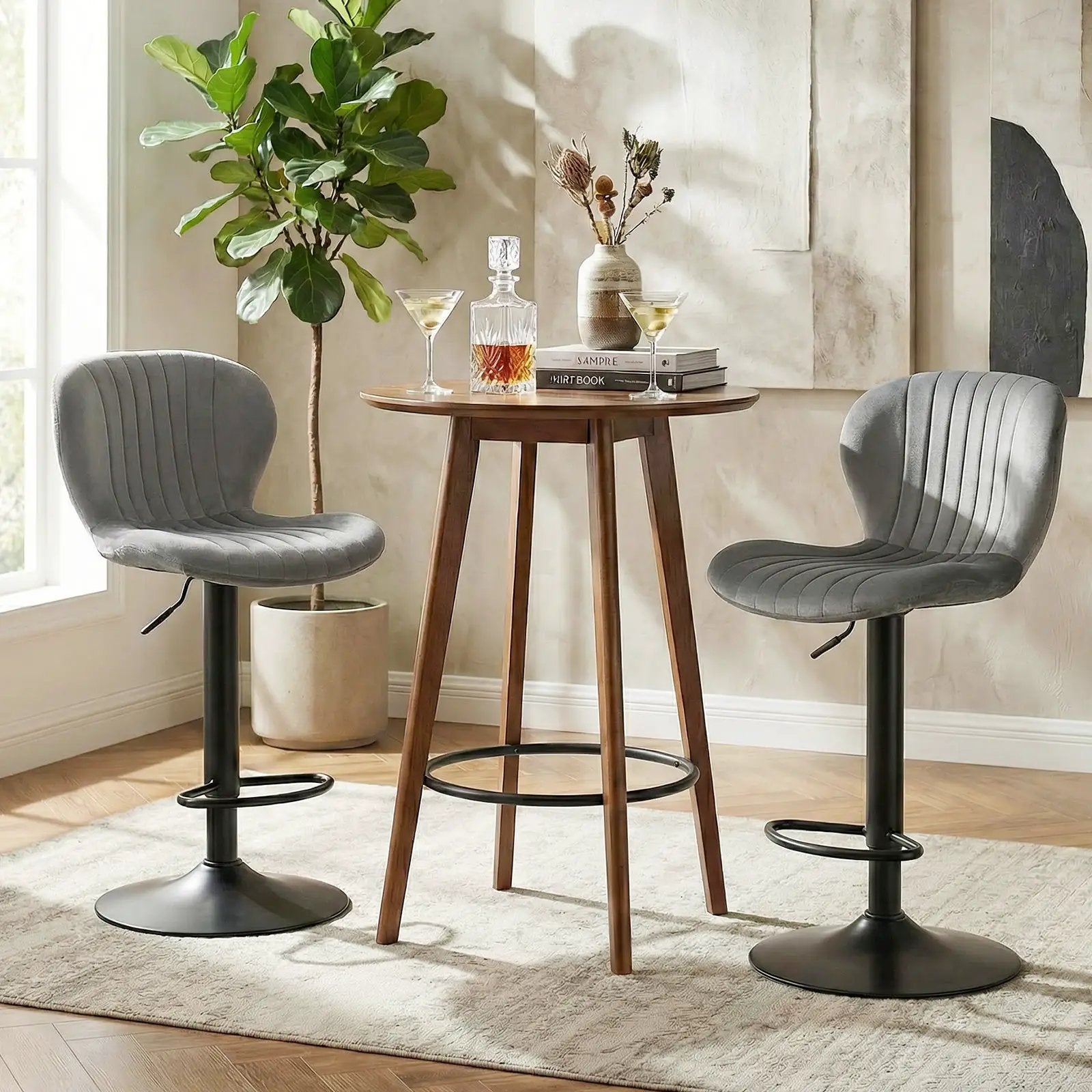 Adjustable Counter Height Chairs Set of 4 with Velvet Upholstered Backrests by DirectDeals