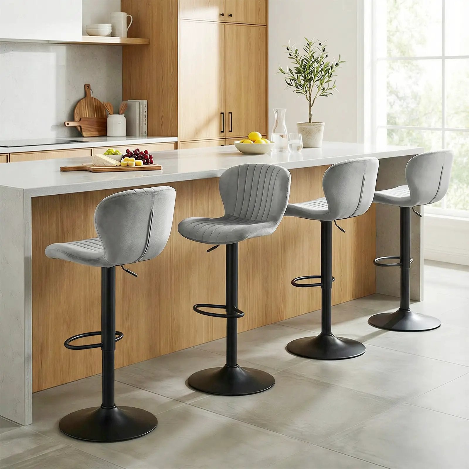 Adjustable Counter Height Chairs Set of 4 with Velvet Upholstered Backrests by DirectDeals