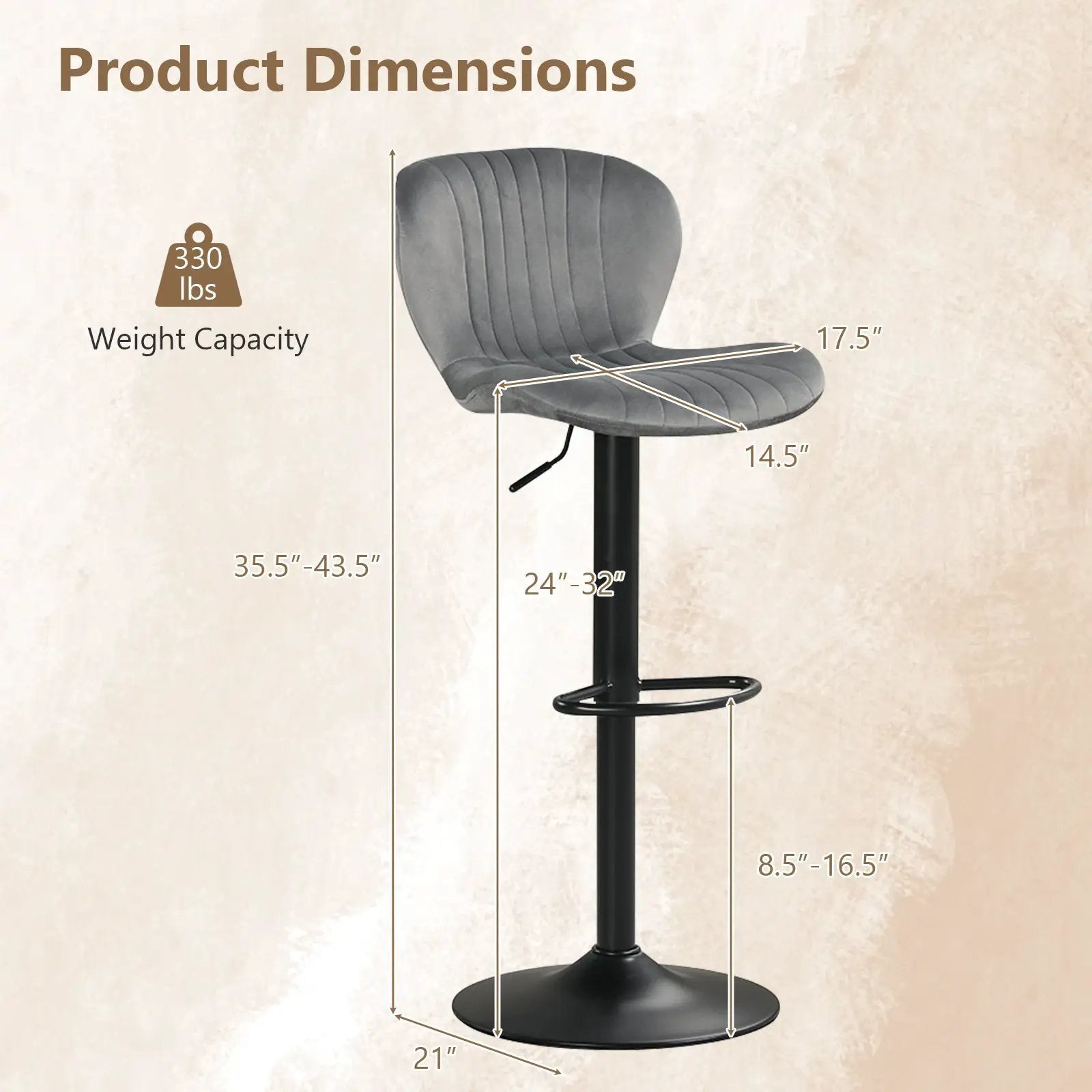 Adjustable Counter Height Chairs Set of 4 with Velvet Upholstered Backrests by DirectDeals