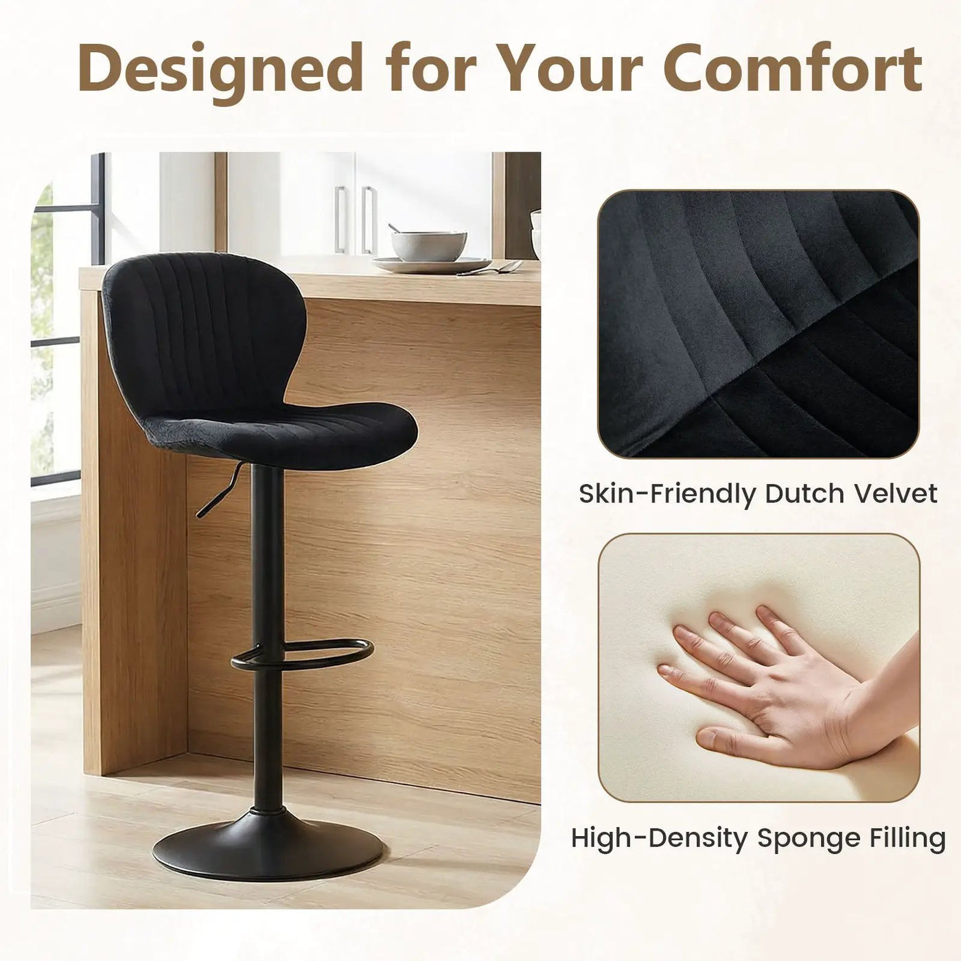 Adjustable Counter Height Chairs Set of 4 with Velvet Upholstered Backrests by DirectDeals