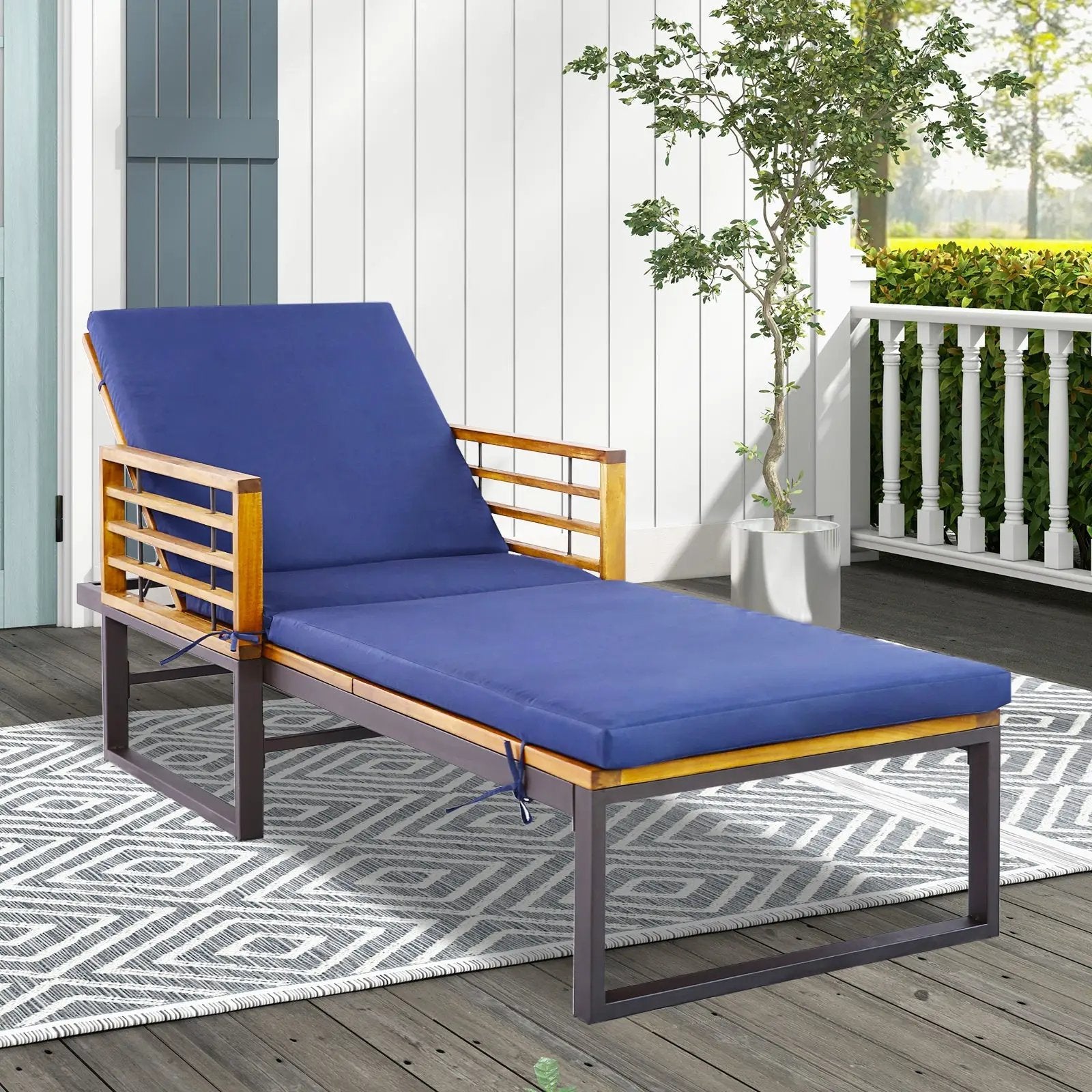 Adjustable Cushioned Patio Chaise Lounge Chair with 4-Level Backrest-Navy by DirectDeals