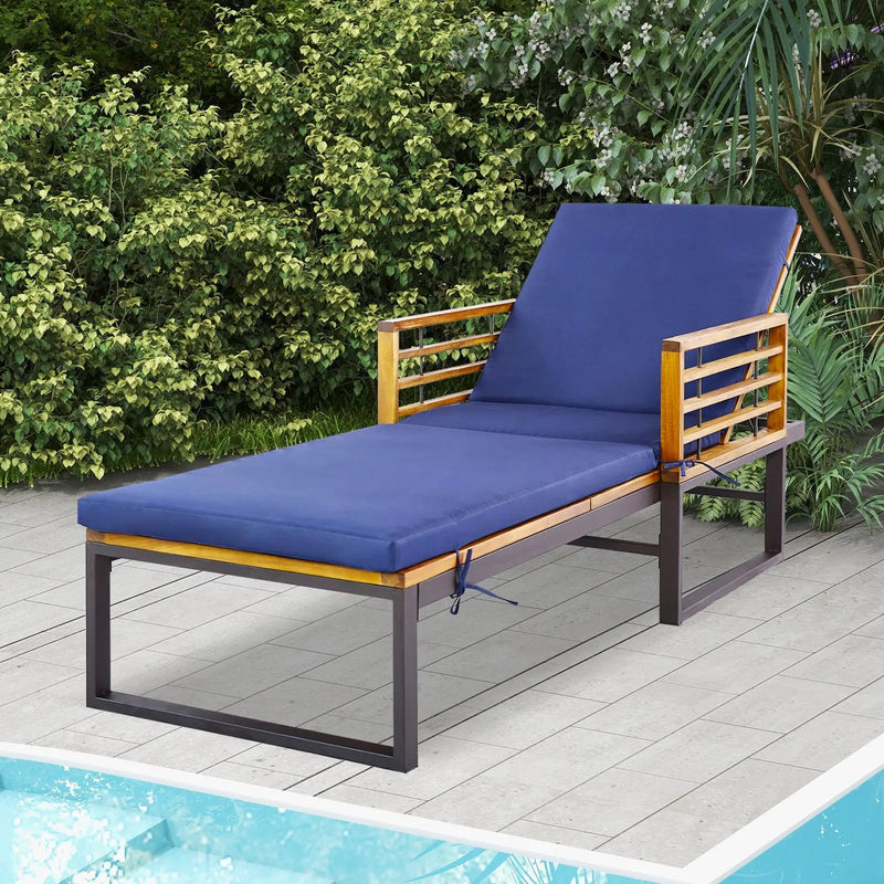 Adjustable Cushioned Patio Chaise Lounge Chair with 4-Level Backrest-Navy by DirectDeals