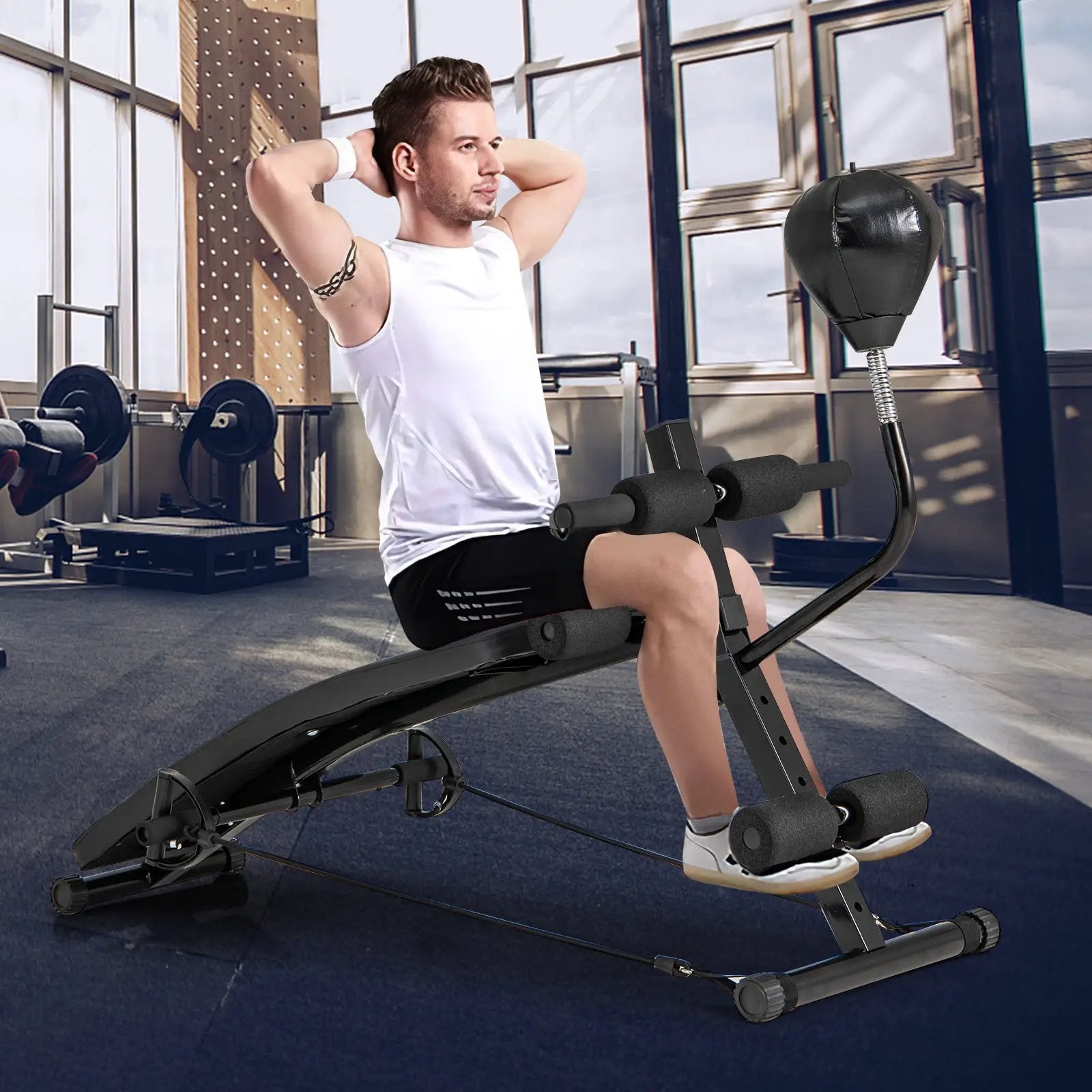 Adjustable Decline Sit Up Bench for Exercise for Home Gym with Speed Ball and 2 Resistance Bands by DirectDeals