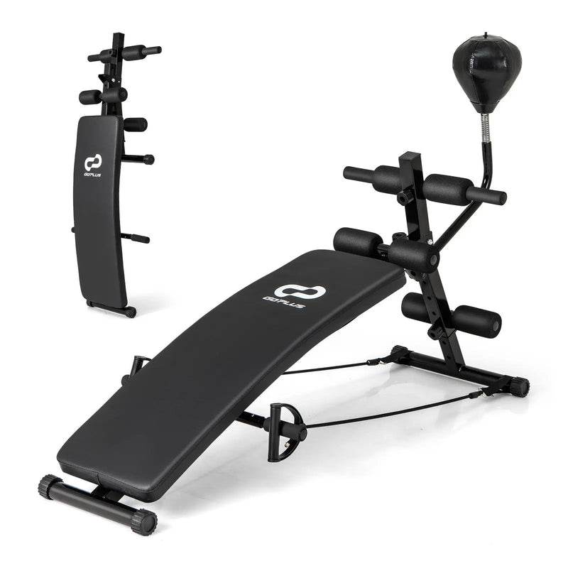 Adjustable Decline Sit Up Bench for Exercise for Home Gym with Speed Ball and 2 Resistance Bands by DirectDeals