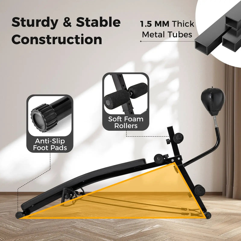 Adjustable Decline Sit Up Bench for Exercise for Home Gym with Speed Ball and 2 Resistance Bands by DirectDeals