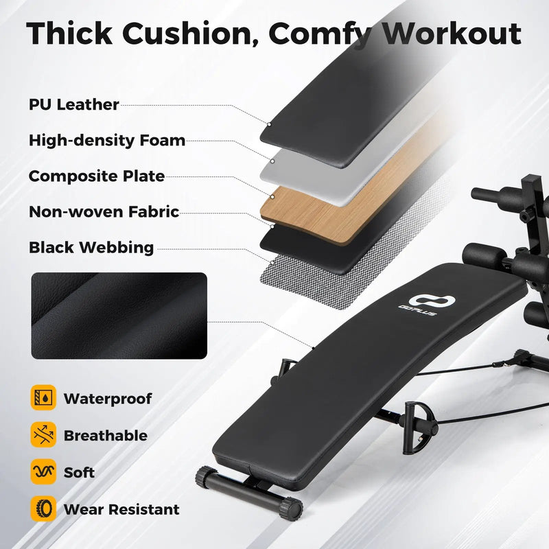 Adjustable Decline Sit Up Bench for Exercise for Home Gym with Speed Ball and 2 Resistance Bands by DirectDeals