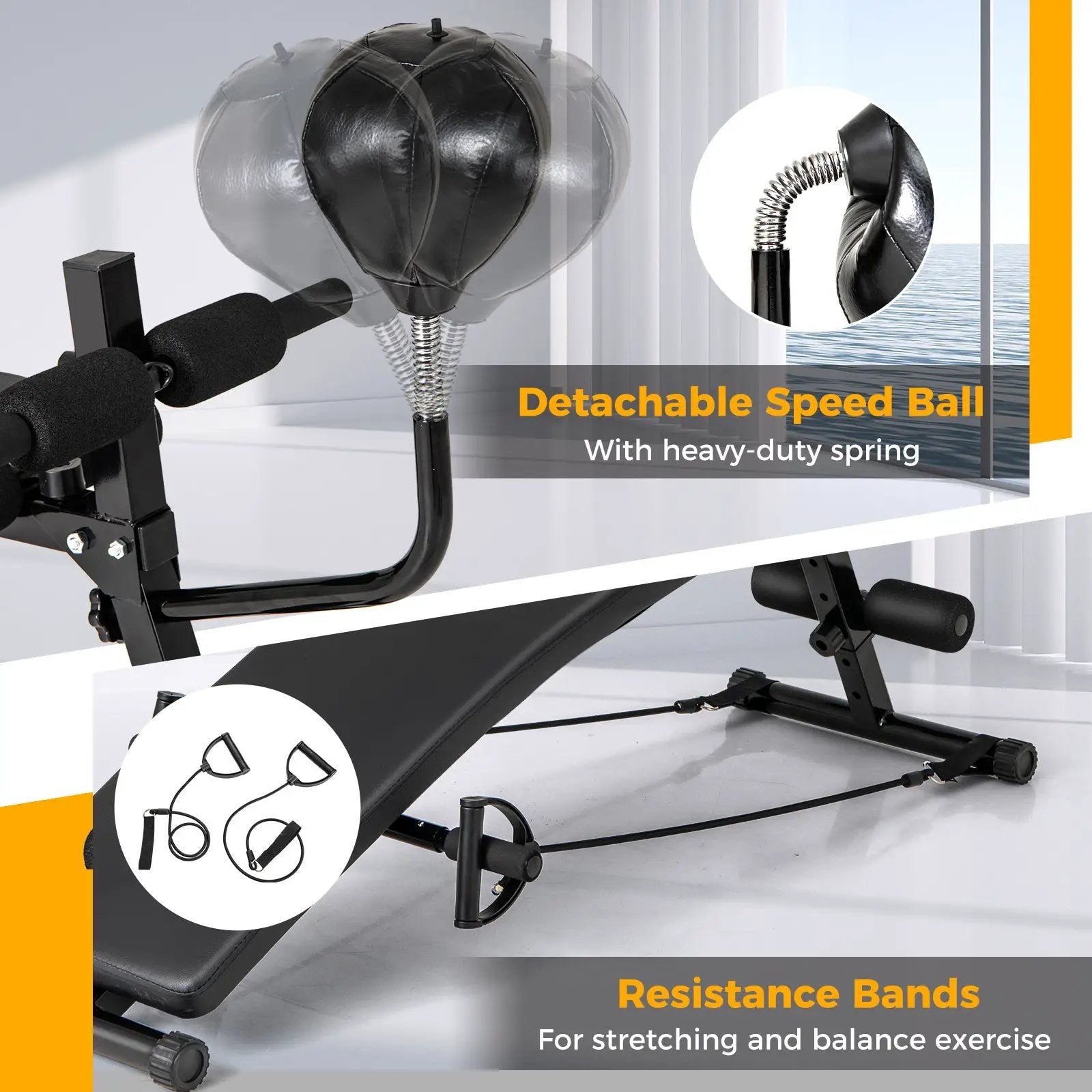 Adjustable Decline Sit Up Bench for Exercise for Home Gym with Speed Ball and 2 Resistance Bands by DirectDeals