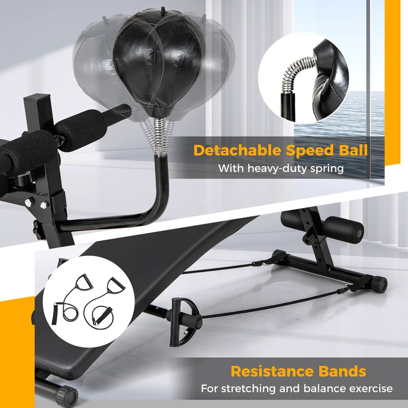Adjustable Decline Sit Up Bench for Exercise for Home Gym with Speed Ball and 2 Resistance Bands by DirectDeals