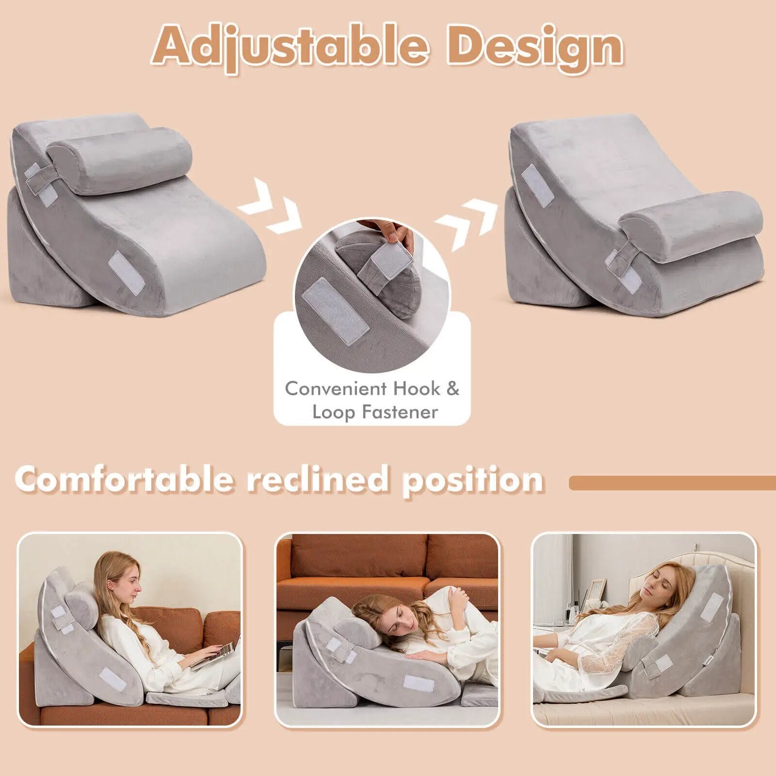 6 Pieces Orthopedic Bed Wedge Pillow Set for Back Neck Leg-Gray by DirectDeals
