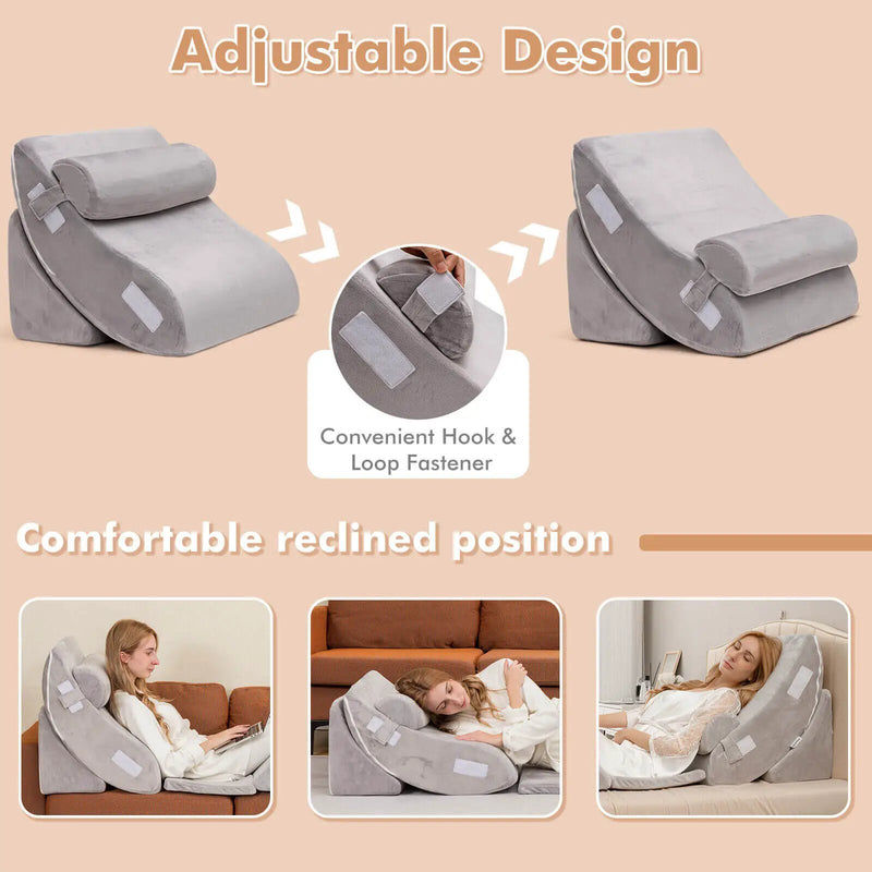 6 Pieces Orthopedic Bed Wedge Pillow Set for Back Neck Leg-Gray by DirectDeals
