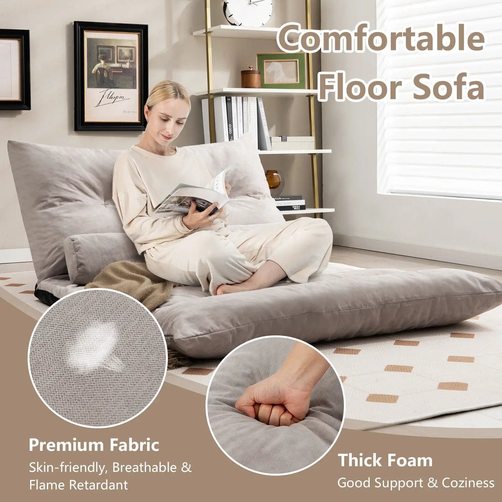 Adjustable Floor Sofa Bed with 2 Lumbar Pillows by DirectDeals