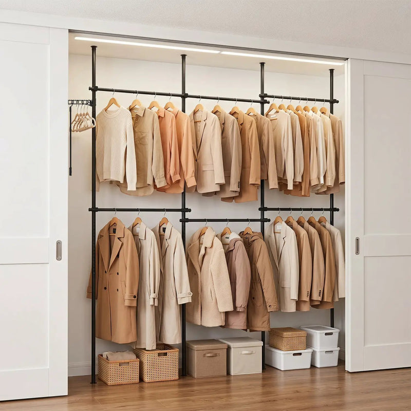 Floor to Ceiling Clothes Rack with 6 Adjustable Hanging Rods by DirectDeals