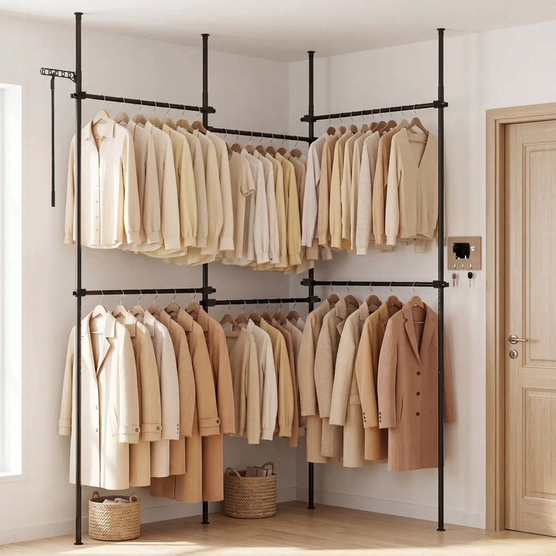 Floor to Ceiling Clothes Rack with 6 Adjustable Hanging Rods by DirectDeals