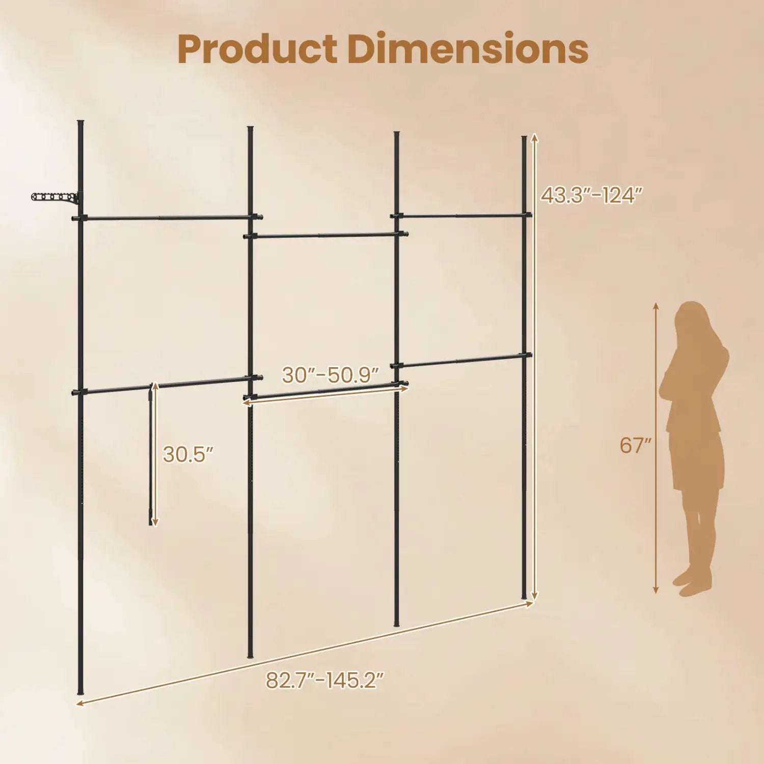 Floor to Ceiling Clothes Rack with 6 Adjustable Hanging Rods by DirectDeals