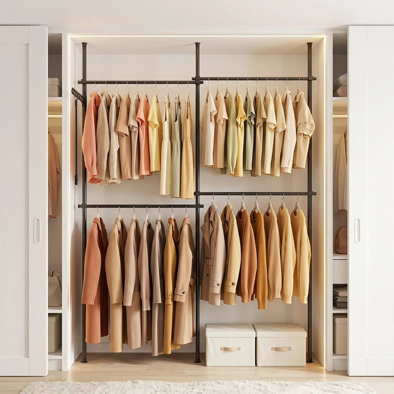 Floor to Ceiling Clothes Rack with 4 Adjustable Hanging Rods by DirectDeals