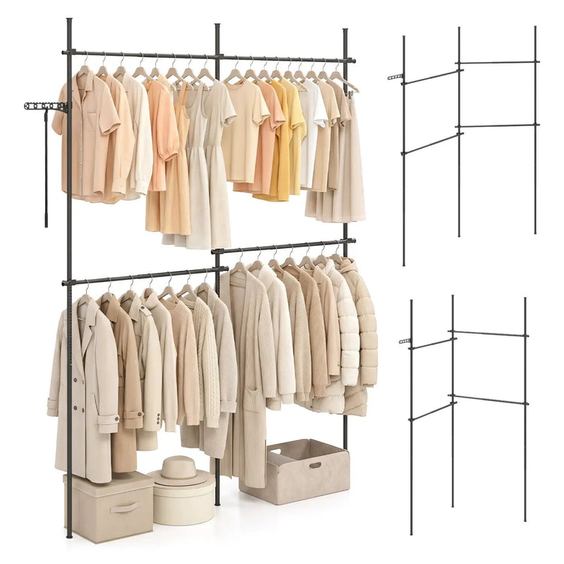 Floor to Ceiling Clothes Rack with 4 Adjustable Hanging Rods by DirectDeals