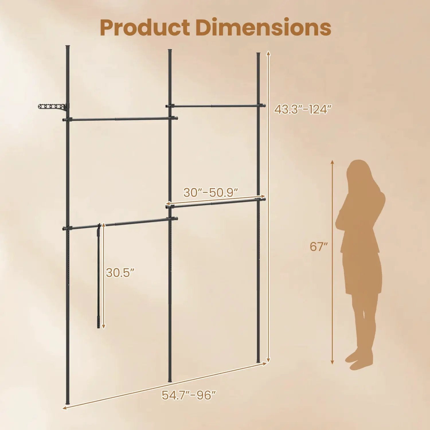 Floor to Ceiling Clothes Rack with 4 Adjustable Hanging Rods by DirectDeals
