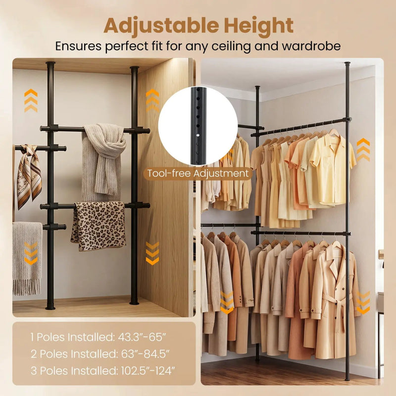 Floor to Ceiling Clothes Rack with 4 Adjustable Hanging Rods by DirectDeals