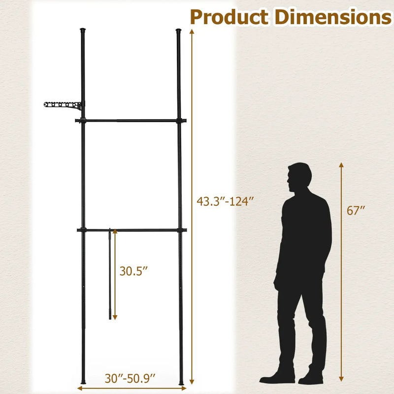 Floor to Ceiling Clothes Rack with 2 Hanging Rods - Adjustable by DirectDeals