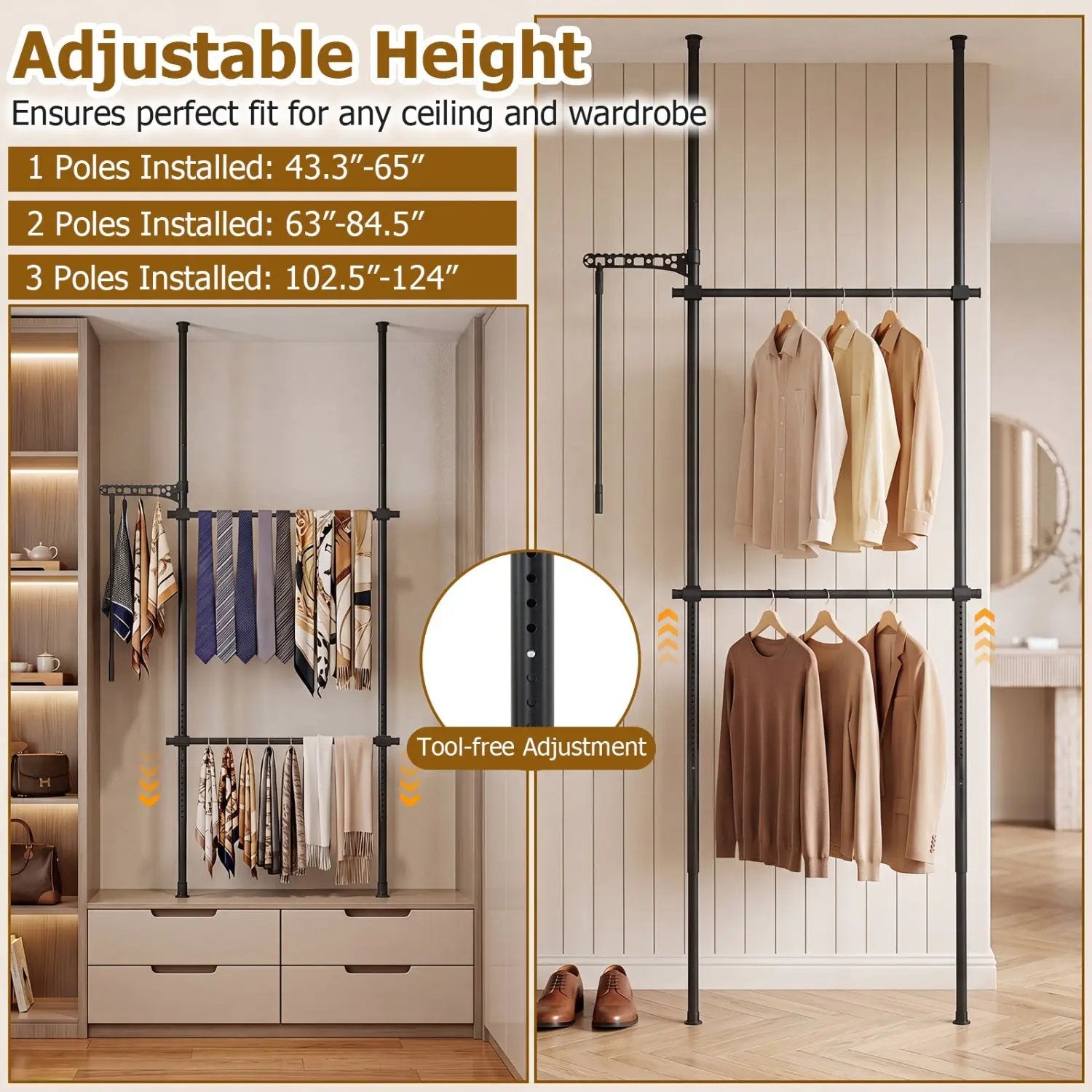 Floor to Ceiling Clothes Rack with 2 Hanging Rods - Adjustable by DirectDeals