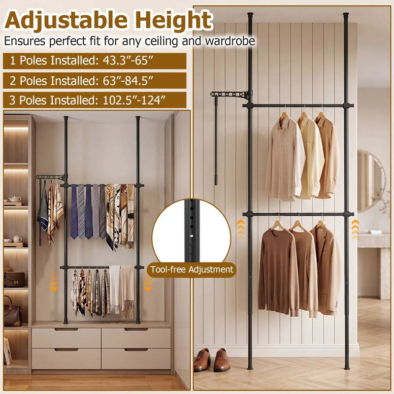 Floor to Ceiling Clothes Rack with 2 Hanging Rods - Adjustable by DirectDeals