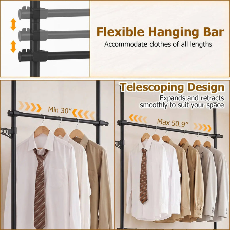 Floor to Ceiling Clothes Rack with 2 Hanging Rods - Adjustable by DirectDeals