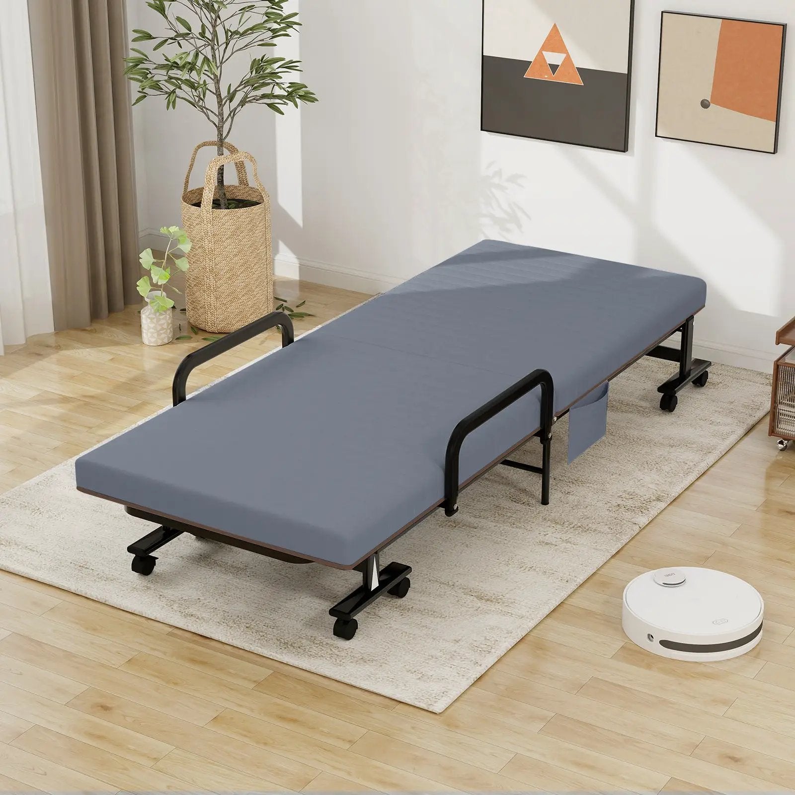 Adjustable Folding Guest Bed Frame with Mattress and Wheels by DirectDeals