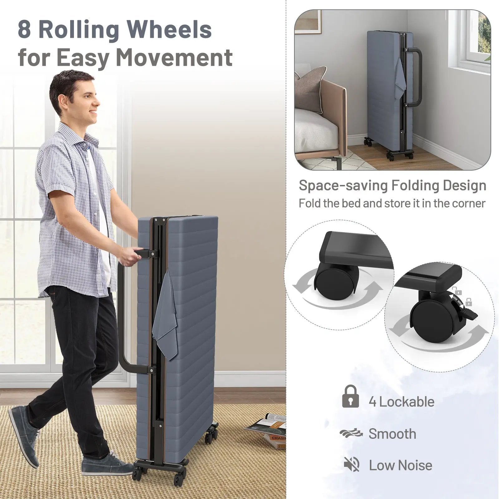 Adjustable Folding Guest Bed Frame with Mattress and Wheels by DirectDeals