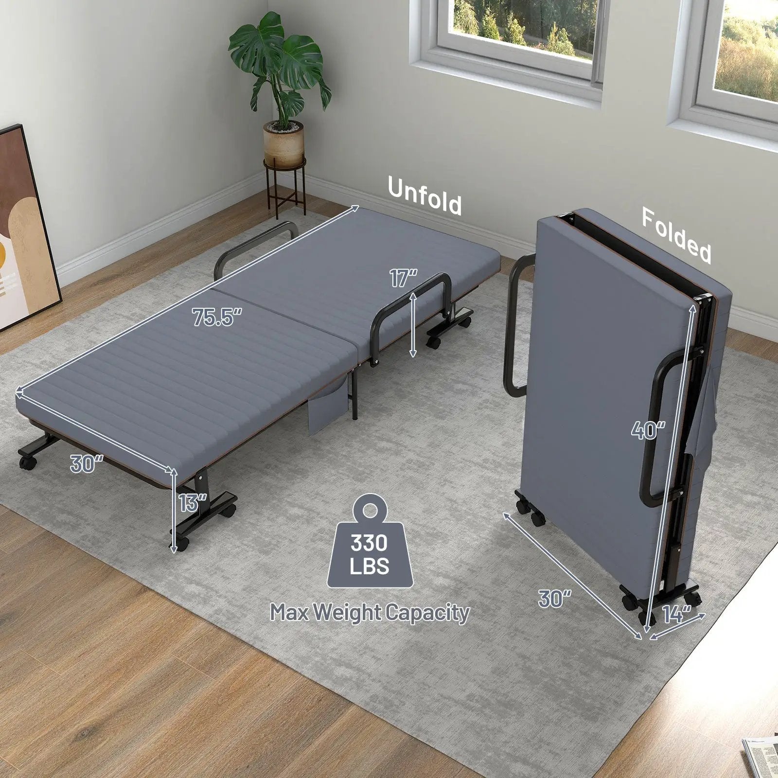 Adjustable Folding Guest Bed Frame with Mattress and Wheels by DirectDeals