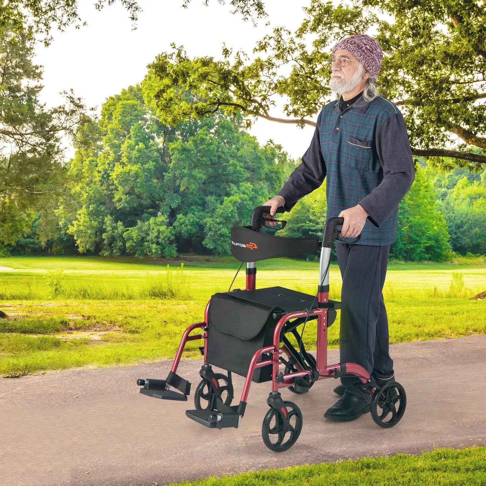 2-in-1 Adjustable Folding Handle Rollator Walker with Storage Space by DirectDeals
