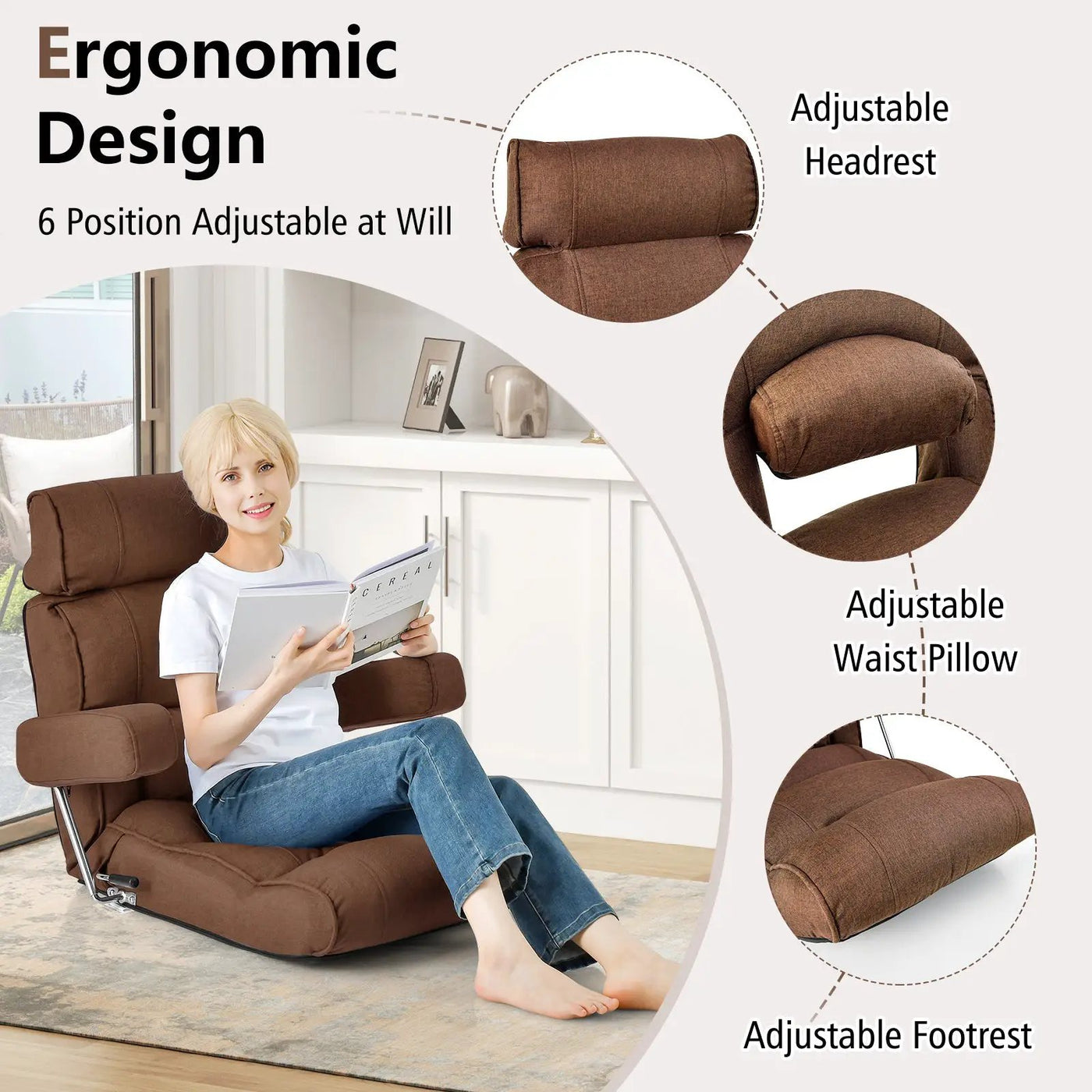 Adjustable Folding Sofa Chair with 6 Position Stepless Back by DirectDeals