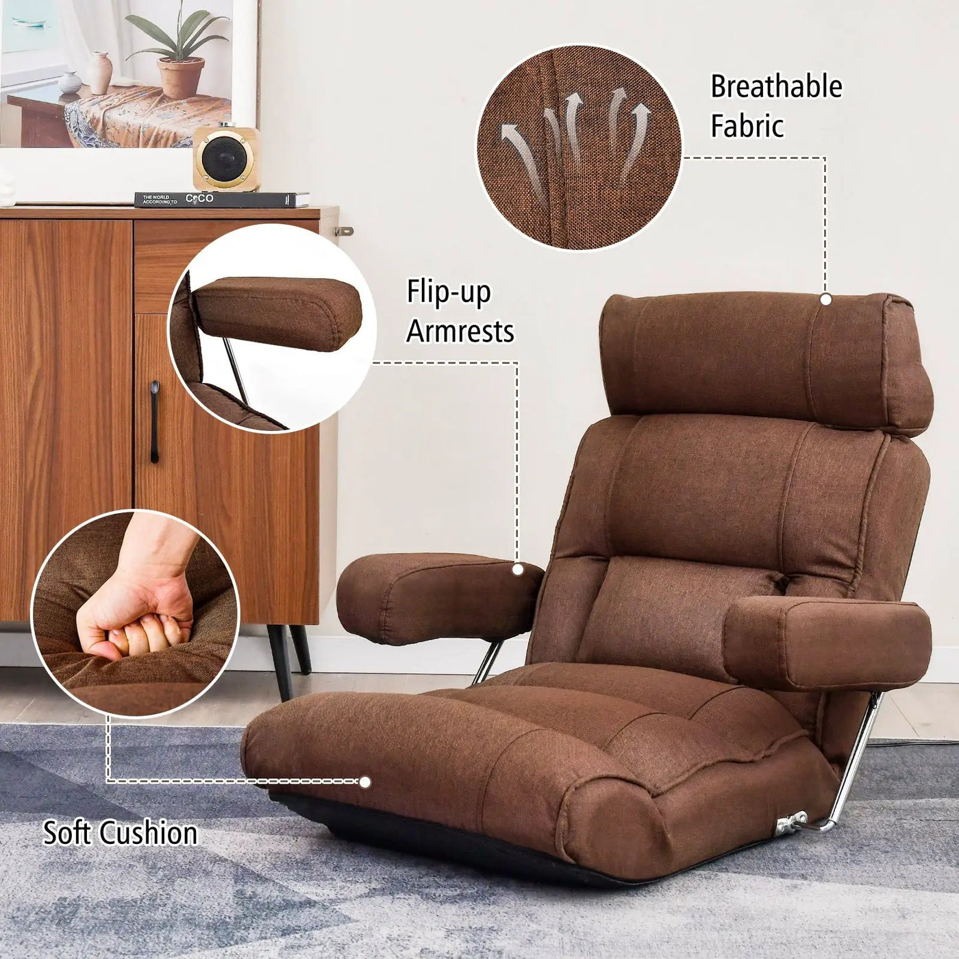 Adjustable Folding Sofa Chair with 6 Position Stepless Back by DirectDeals