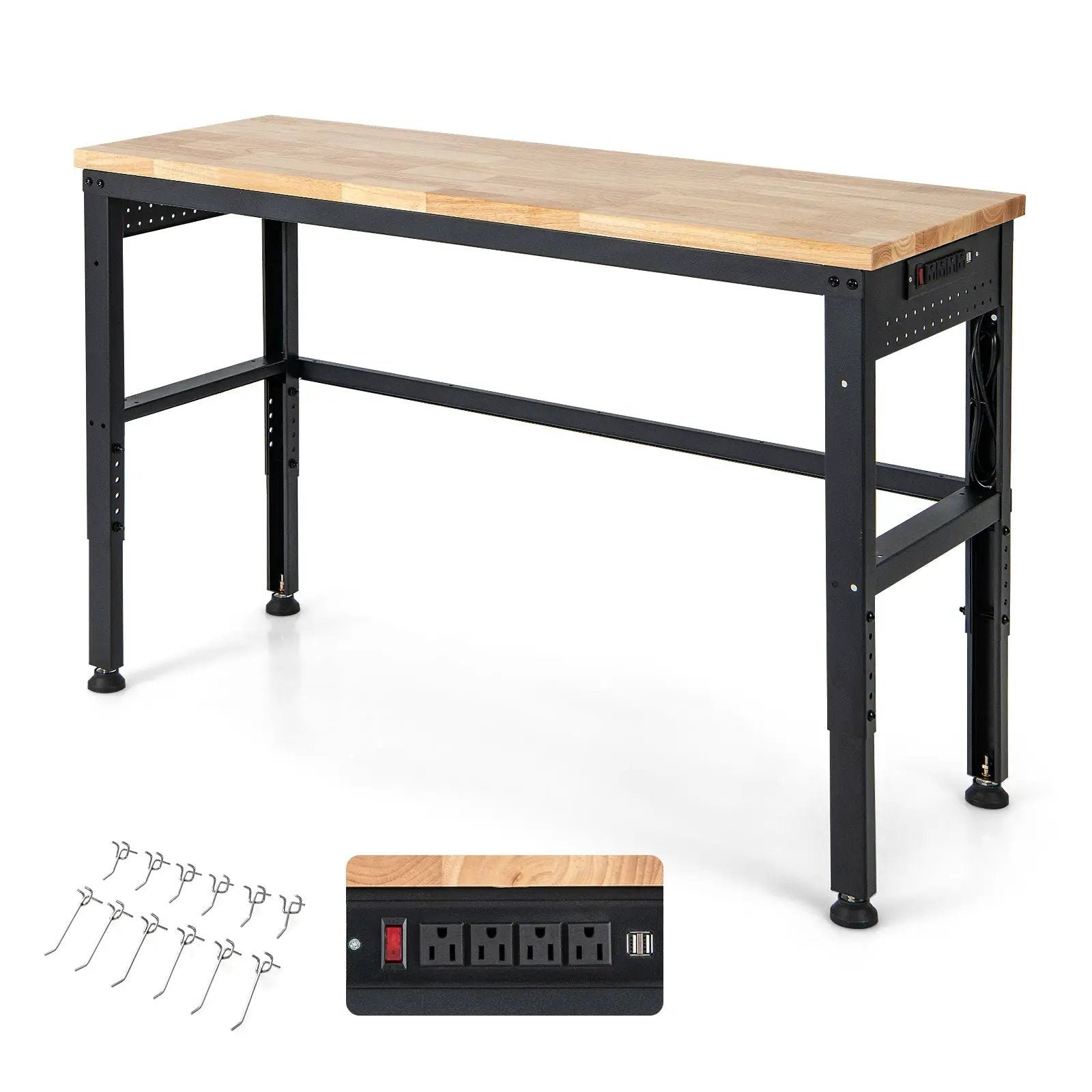 53 Inch Adjustable Heavy-Duty Workbench with Rubber Wood Top by DirectDeals