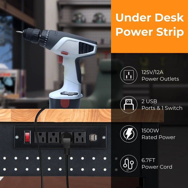 53 Inch Adjustable Heavy-Duty Workbench with Rubber Wood Top by DirectDeals