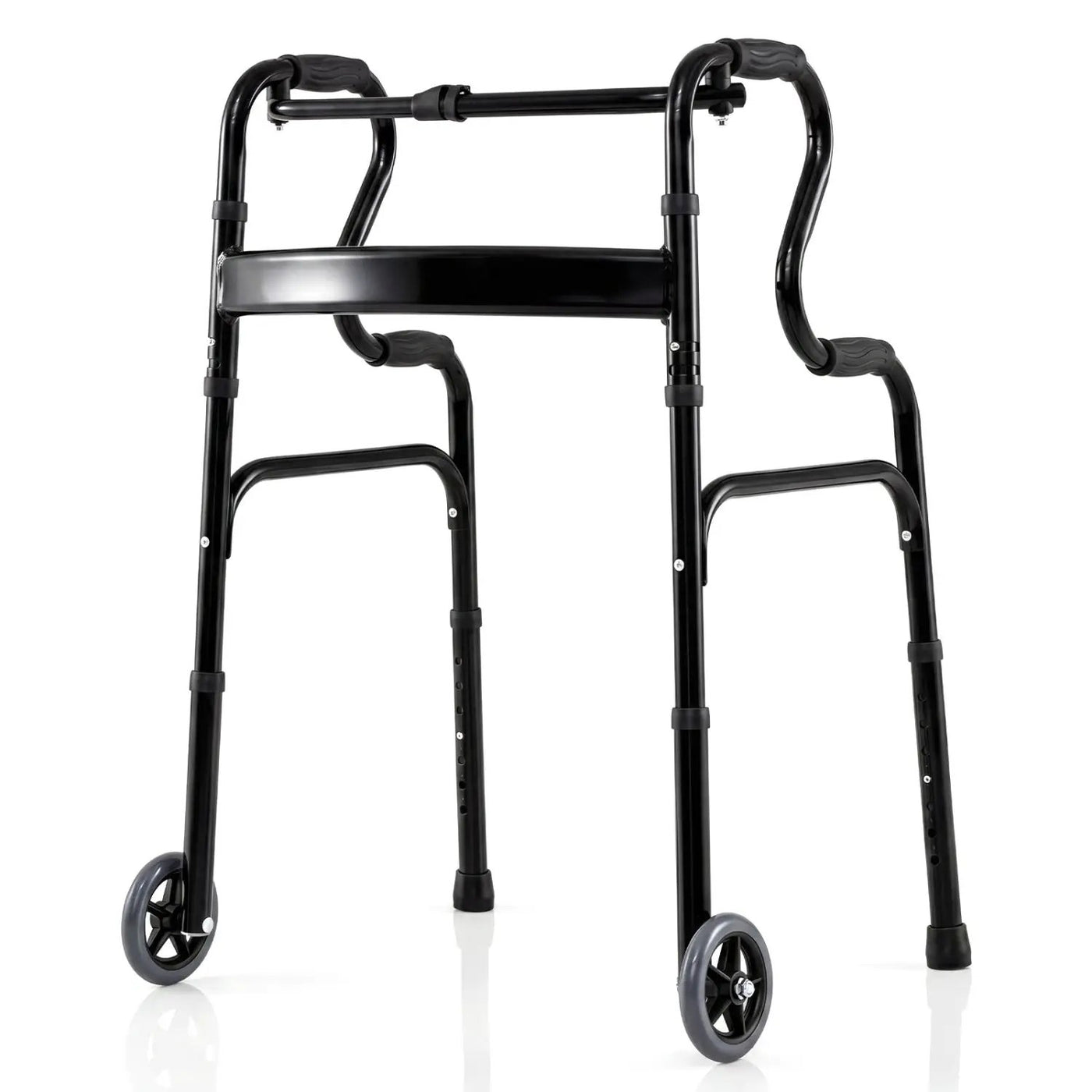 Adjustable Heavy-Duty Folding Walker with Unidirectional Wheels and Bi-Level Armrests-Black by DirectDeals