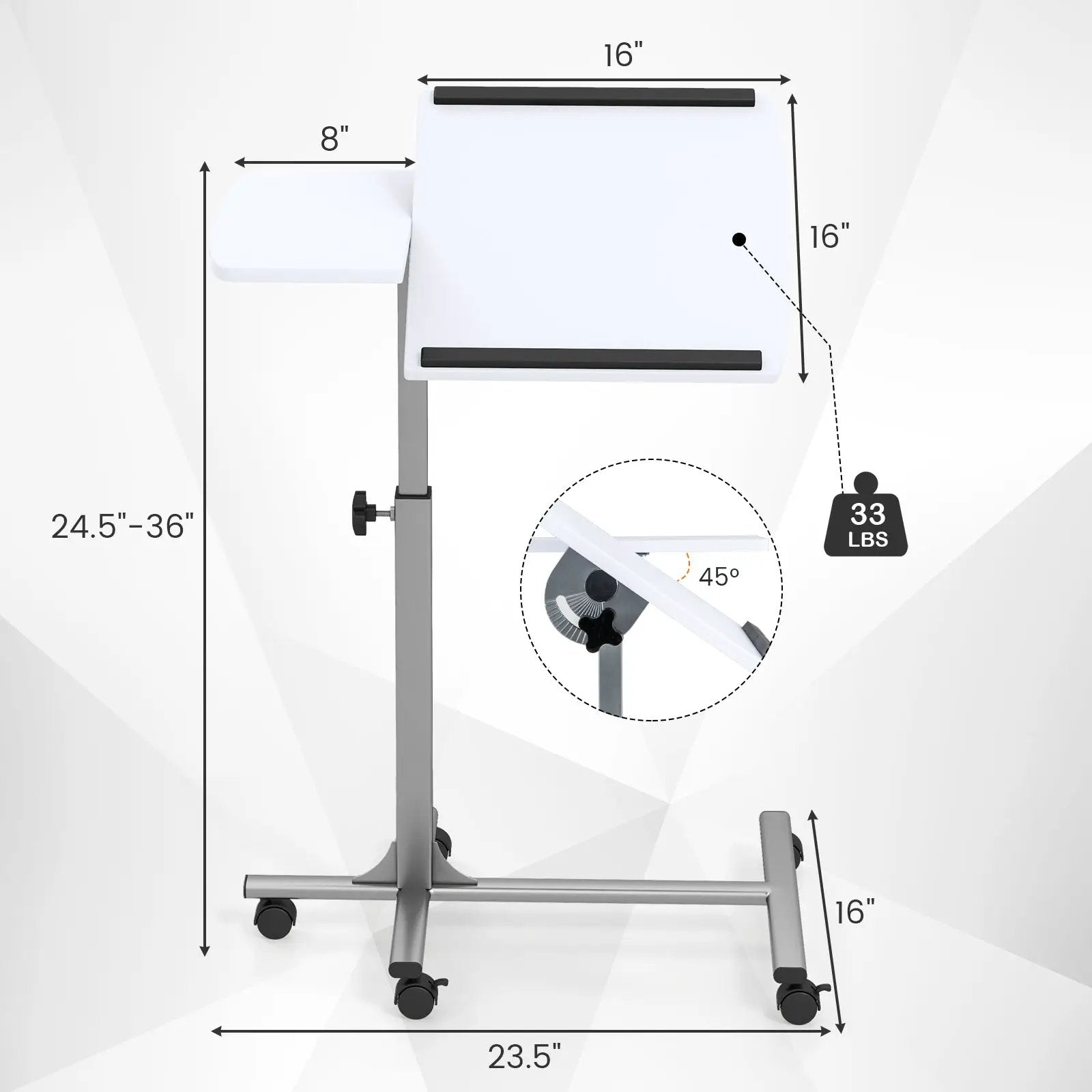 Adjustable Angle Height Rolling Laptop Table by DirectDeals