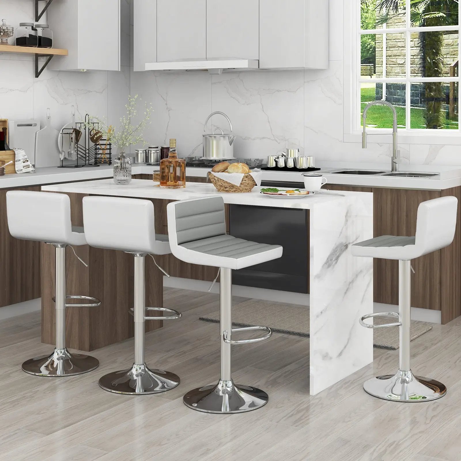 Set of 2 Adjustable Heights Barstool with PU Leather by DirectDeals