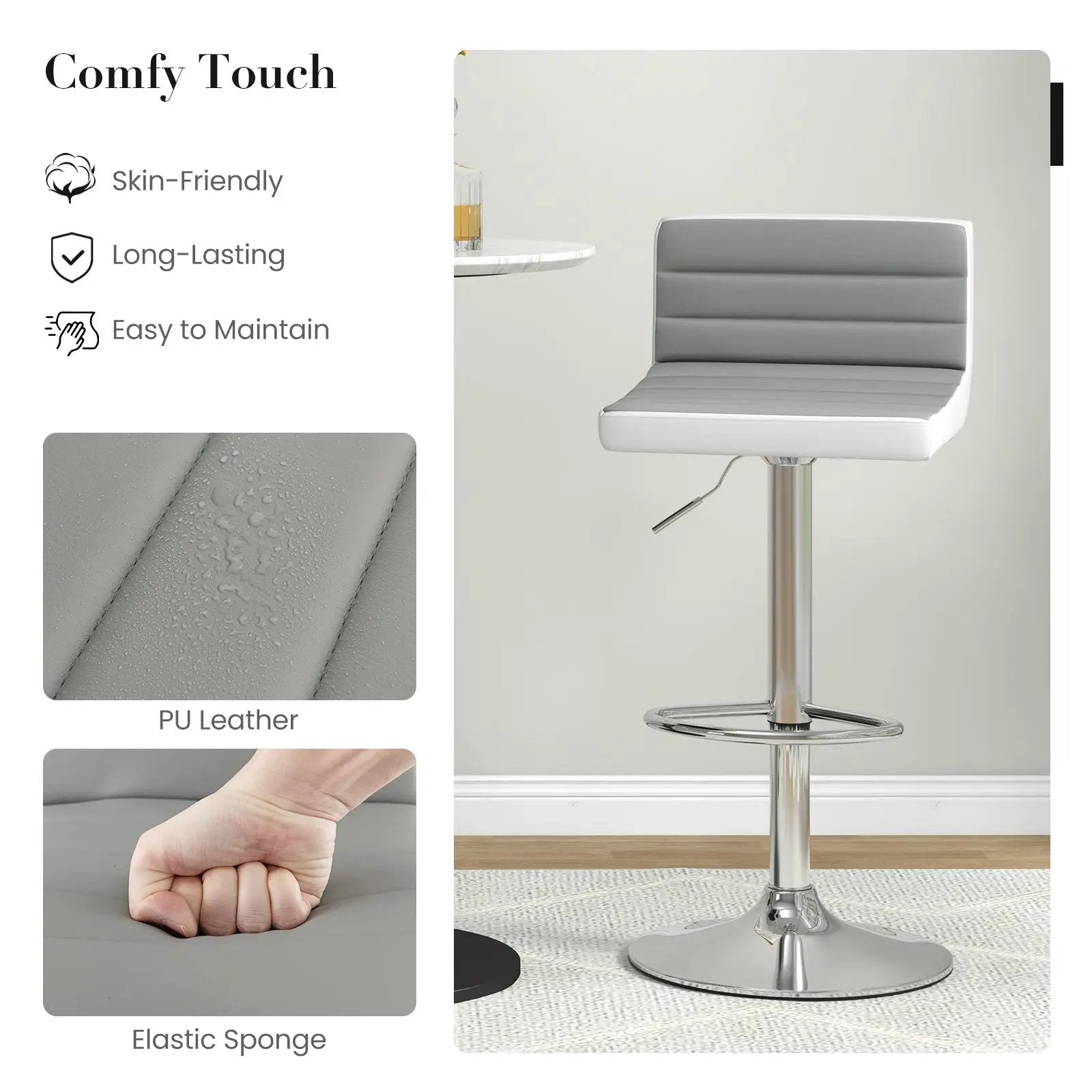 Set of 2 Adjustable Heights Barstool with PU Leather by DirectDeals