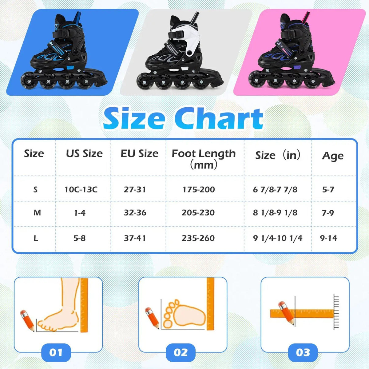 Adjustable Kids' Incline Skates for Boys Girls Ages 5-14 by DirectDeals