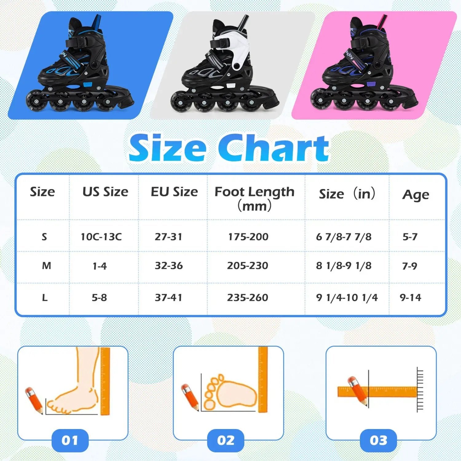 Adjustable Kids' Incline Skates for Boys Girls Ages 5-14 by DirectDeals