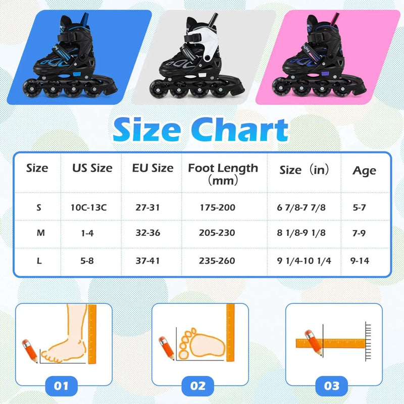 Adjustable Kids' Incline Skates for Boys Girls Ages 5-14 by DirectDeals